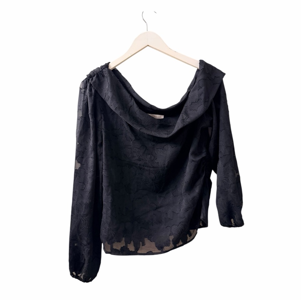 Loft Black Jacquard Floral One Shoulder Blouse Size 8 NWT - Picture 4 of 10
